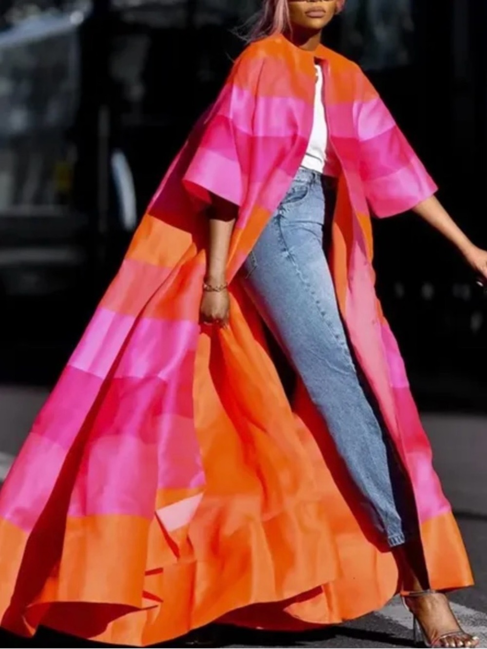💓Bright Pink and Orange Striped Maxi Kimono🧡 - Picture 4 of 7